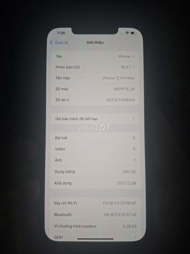 iPhone 12 Pro Max 256GB Xám. Mua bán Điện thoại tại Quận Hoàn Kiếm Hà Nội được đăng bởi Hoà Hoà hình 1