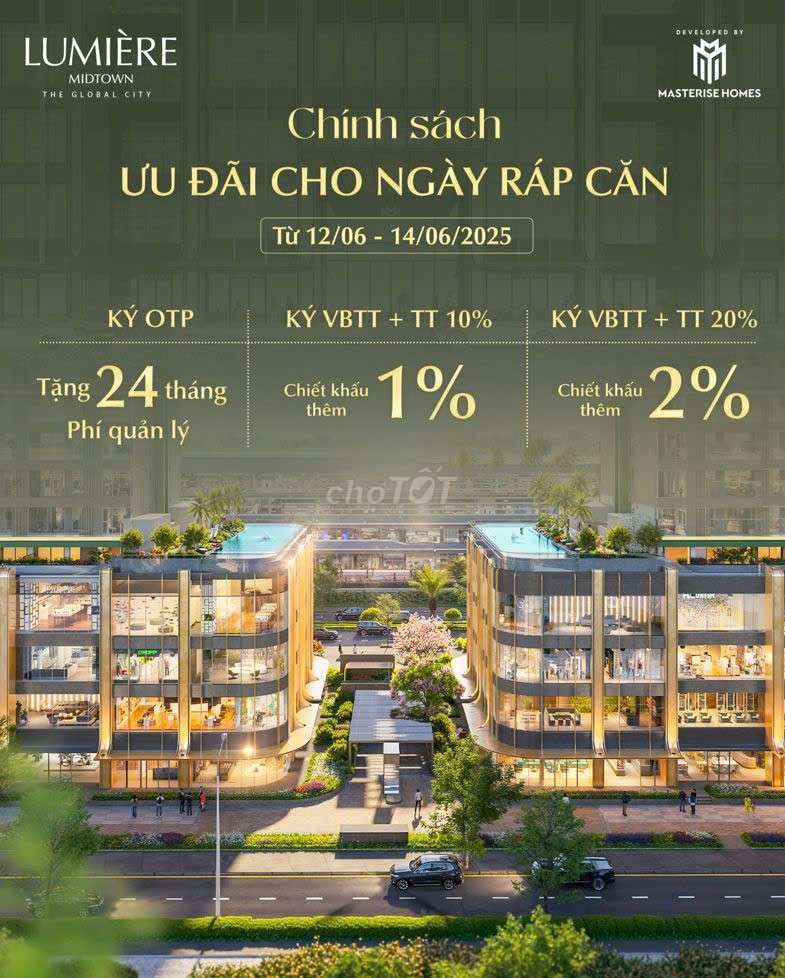 SANG LỖ 300TR CĂN HỘ 2PN 2WC LUMIERE MIDDTOWN KĐT GLOABL CITY VIEW ĐẸP