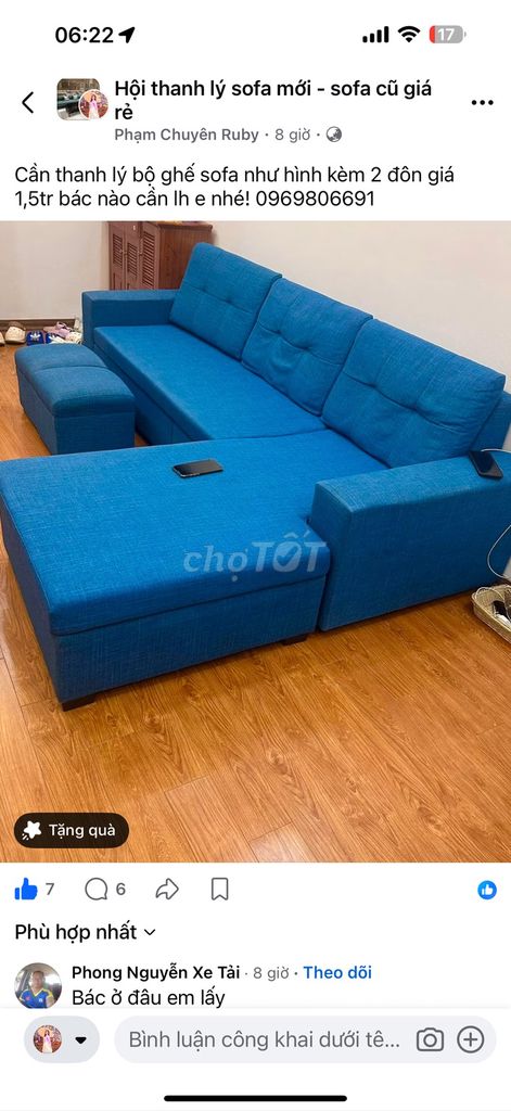 Ghế sofa Vải Xanh dương. Mua bán Bàn ghế tại Quận Hoàng Mai Hà Nội được đăng bởi Phạm thị chuyên hình 1
