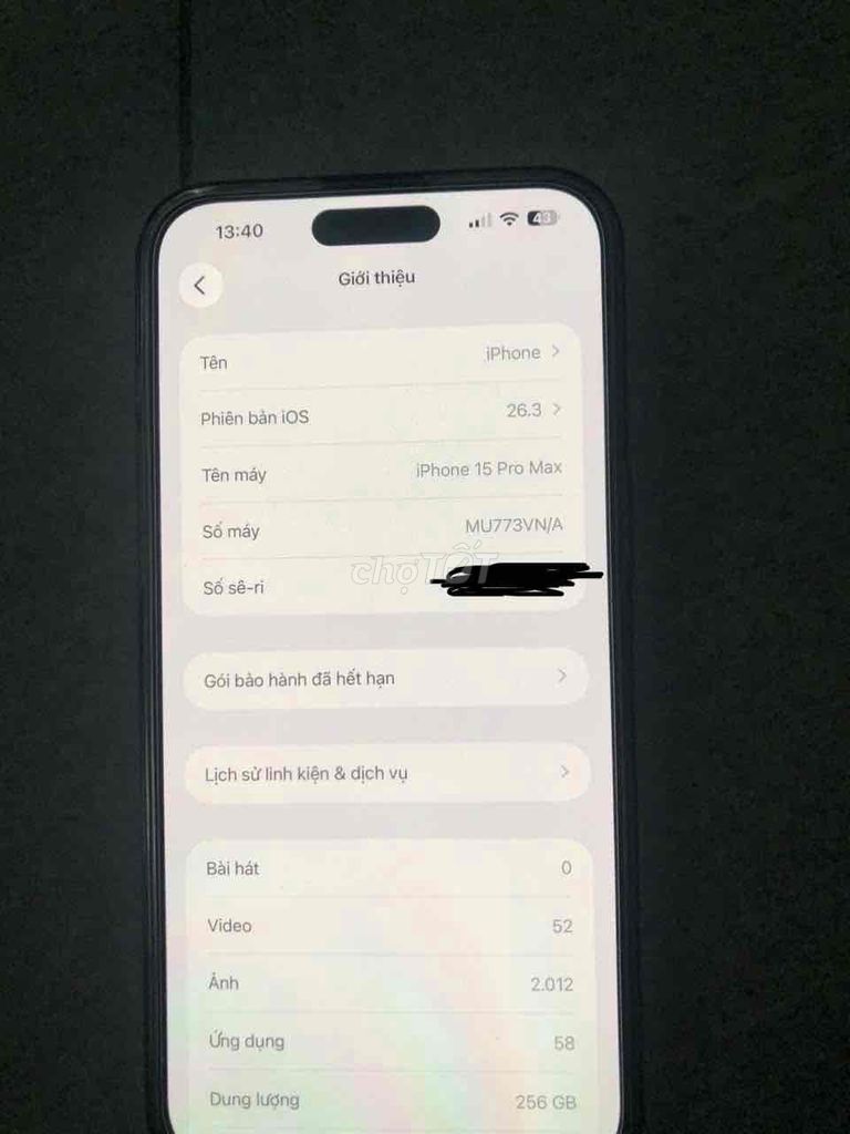 Apple iPhone 15 Pro Max 256GB Đen Đã thay pin. Mua bán Điện thoại tại Quận Cái Răng Cần Thơ được đăng bởi PK hình 1