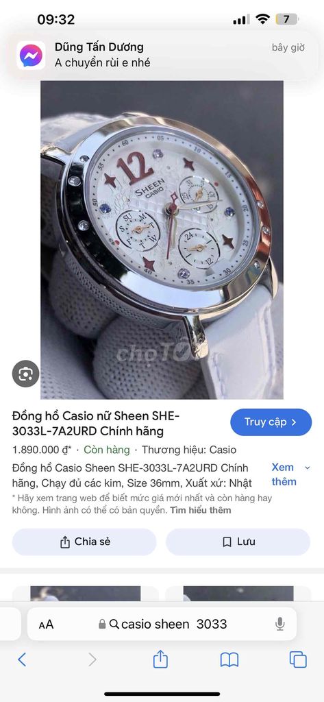 Đồng hồ casio sheen mặt khảm trai 6kim