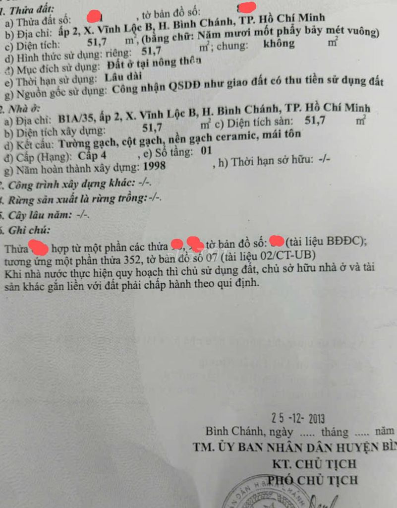 Bán nhà Sổ Hồng Riêng gần chợ Liên Ấp 123 Vĩnh Lộc B. 52m²