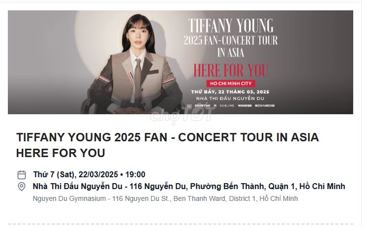 [Toàn quốc] Pass vé CONCERT TIFFANY YOUNG 2025