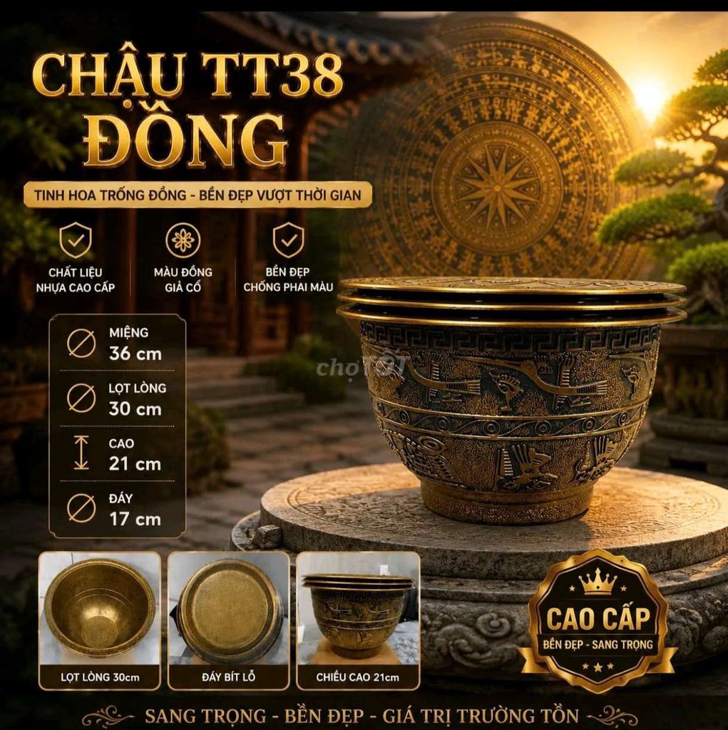 Chậu trồng cây Nhựa cao cấp Đồng giả cổ 36cm. Mua bán Cây cảnh, đồ trang trí tại Huyện Bình Chánh Tp Hồ Chí Minh được đăng bởi chuyên chậu nhựa tphcm  hình 1
