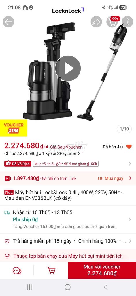 Máy hút bụi Lock&Lock ENV336BLK Đen. Mua bán Thiết bị vệ sinh, nhà tắm tại Quận 4 Tp Hồ Chí Minh được đăng bởi Huỳnh Trọng Nghĩa hình 1