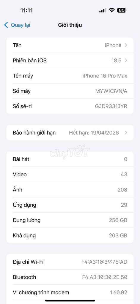 Apple iPhone 16 Pro Max 256GB. Mua bán Điện thoại tại Quận Cẩm Lệ Đà Nẵng được đăng bởi Nguyễn Văn Thể hình 1