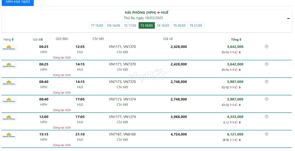 HẢI PHÒNG (HPH) HUẾ Thứ Ba, ngày 18/03/2025