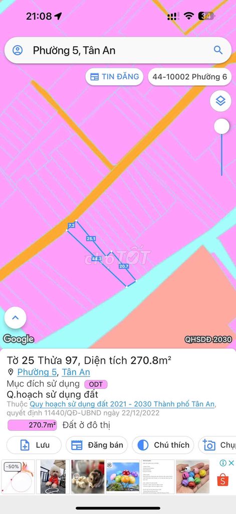 270m2 đất ở đô thị, đường Lê Văn Tưởng, P.5, TP. Tân An, Long An