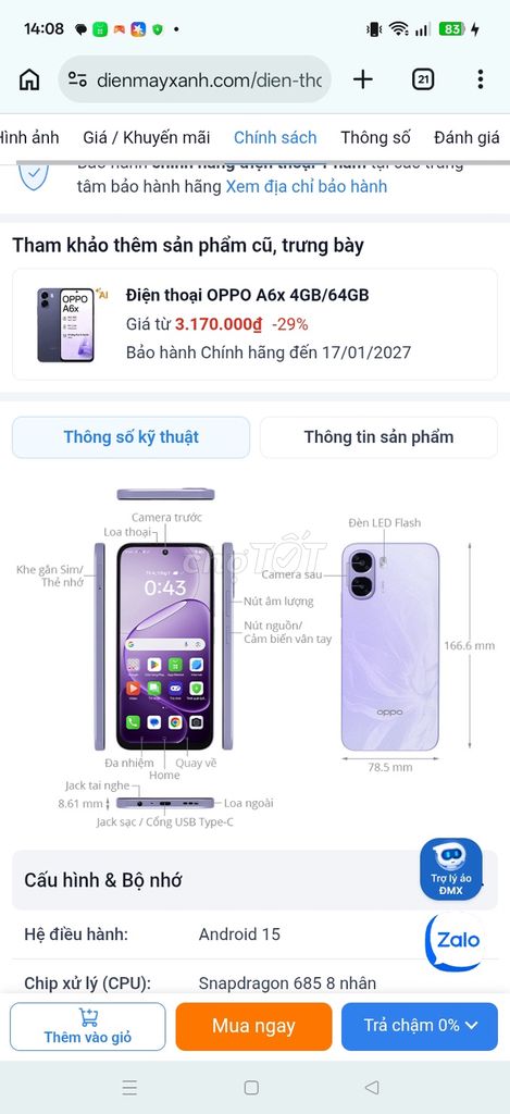 Oppo A6x  64GB Tím mua chưa đc 24 tiếng. Mua bán Điện thoại tại Huyện Đức Hòa Long An được đăng bởi Văn Hường hình 1