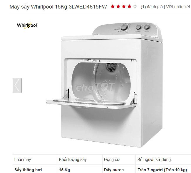 Máy sấy Whirlpool 15Kg 3LWED4815FW giá kho HCM