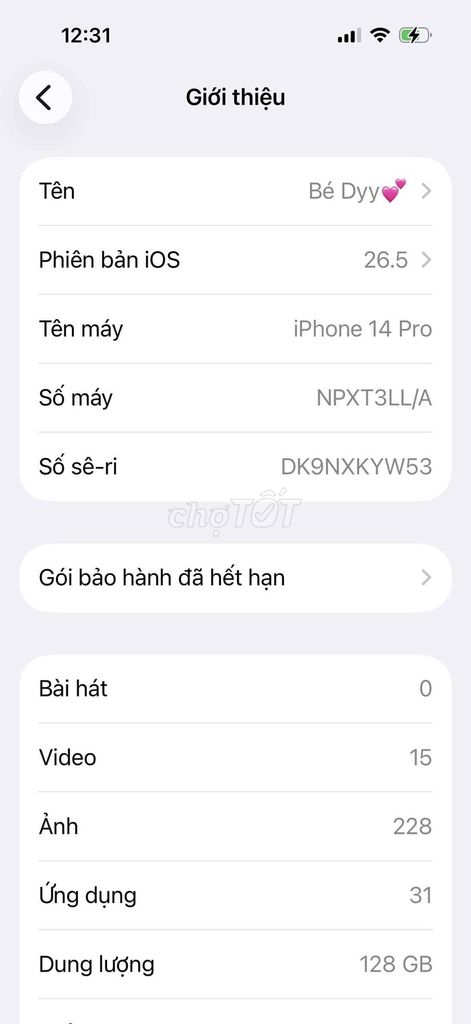 Apple iPhone 14 Pro 128GB 99%. Mua bán Điện thoại tại Huyện Bàu Bàng Bình Dương được đăng bởi Nguyễn Duy mã hình 1