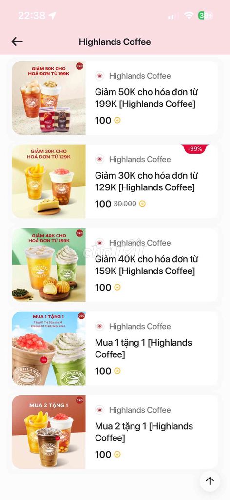 Voucher Highlands Coffee Mua 1 tặng 1. Mua bán Đồ ăn, thực phẩm và các loại khác tại Thành phố Thủ Đức Tp Hồ Chí Minh được đăng bởi Chuyenvoucher hình 1