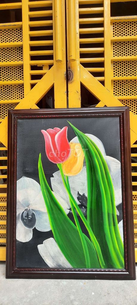 Tranh sơn dầu cũ Hoa tulip