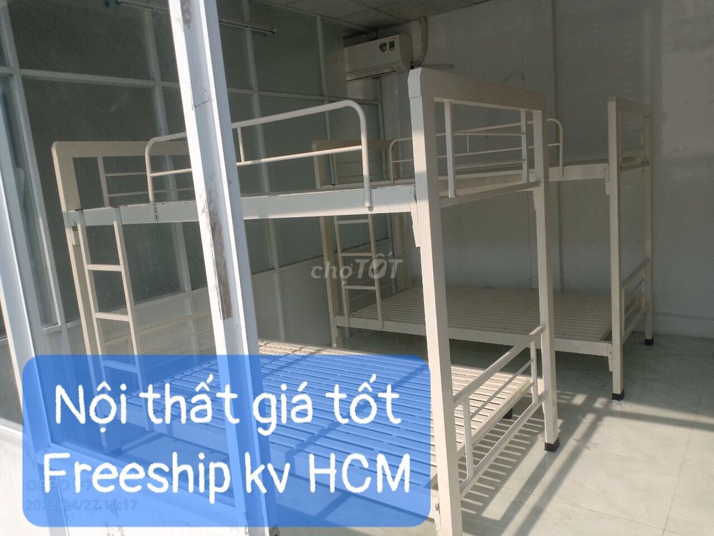 giường tầng sắt hộp vuông đủ size bao ship-ráp HCM