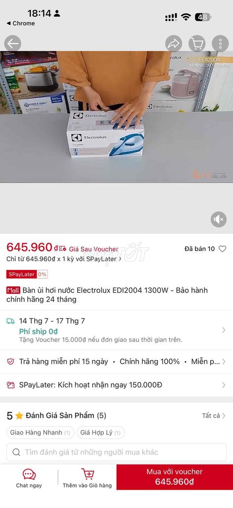 Bàn là hơi nước Electrolux EDI2004 Xanh, Trắng. Mua bán Nội thất, đồ gia dụng khác tại Huyện Thanh Trì Hà Nội được đăng bởi manh12 hình 1