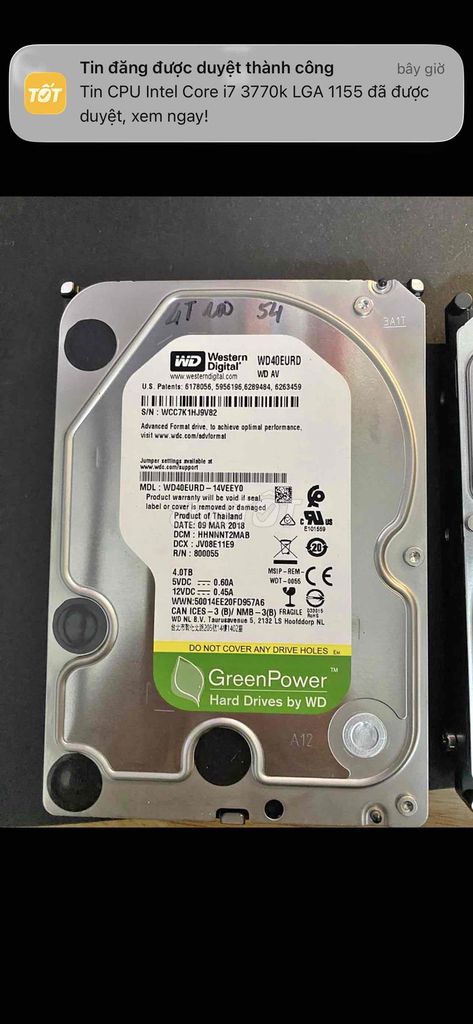 Ổ cứng HDD Western Digital WD40EURD 4TB. Mua bán Linh kiện (RAM, Card...) tại Huyện Trà Ôn Vĩnh Long được đăng bởi Thúy hình 1