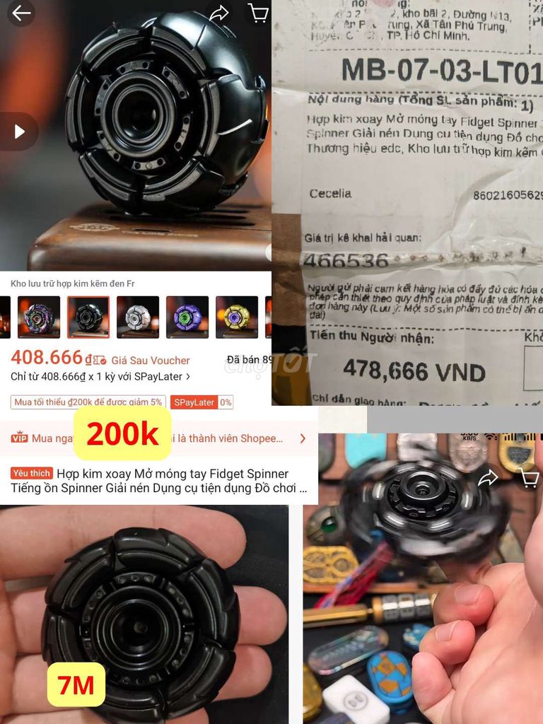 Con quay Fidget Spinner Hợp kim Đen