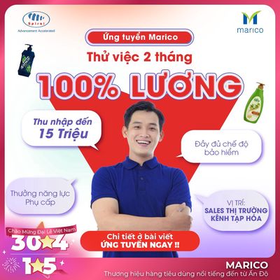 TUYỂN SALE THỊ TRƯỜNG MARICO TẠI RẠCH GIÁ