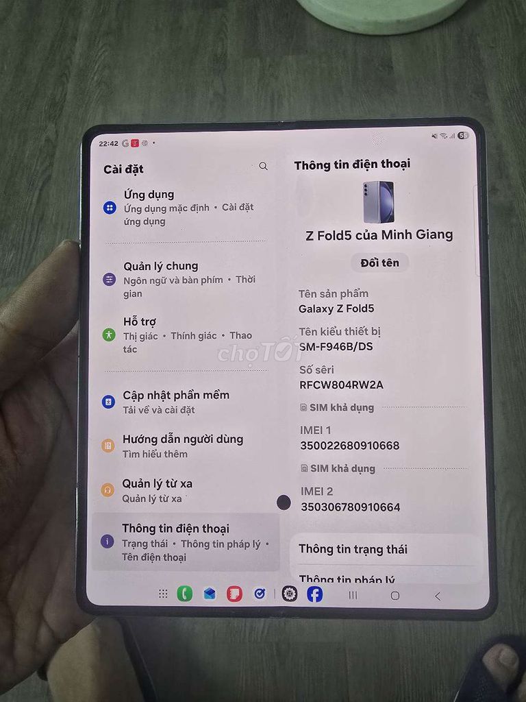 Samsung Galaxy Z Fold5 256GB Tím. Mua bán Điện thoại tại Huyện Gia Lâm Hà Nội được đăng bởi Giangbmkt hình 1