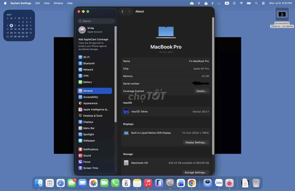 Apple MacBook Pro M1 Pro 14 inch 32GB/1TB SSD Bạc. Mua bán Laptop tại Thành phố Thủ Dầu Một Bình Dương được đăng bởi Hà Ngô Yến Vi hình 1