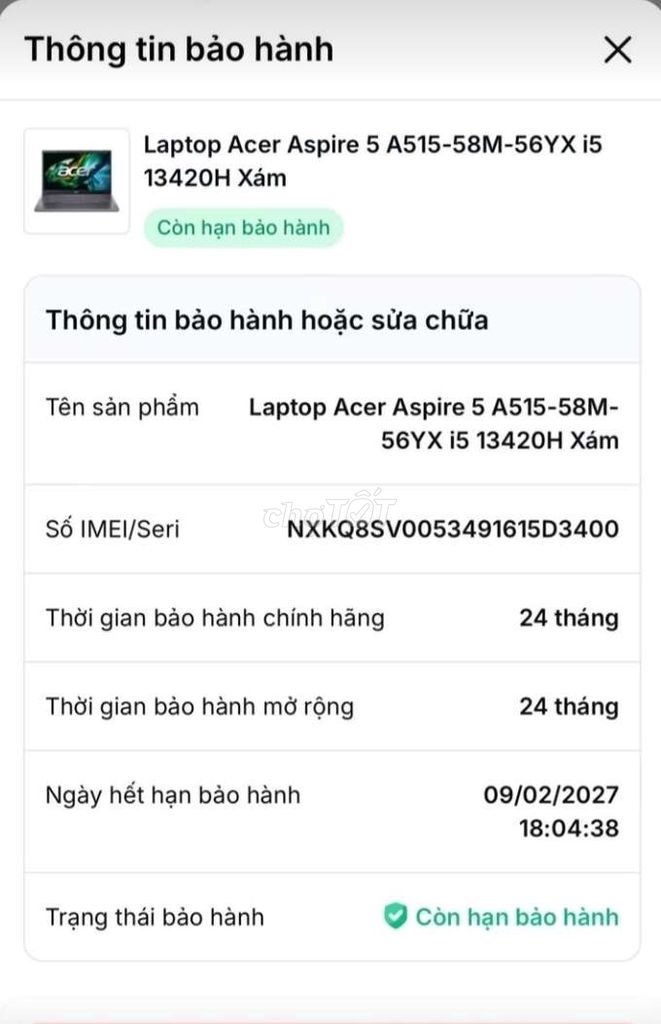 Acer Aspire 5 i5-13420H 16GB/512GB. Mua bán Laptop tại Quận Hà Đông Hà Nội được đăng bởi Phạm Phạm Anh bang hình 1