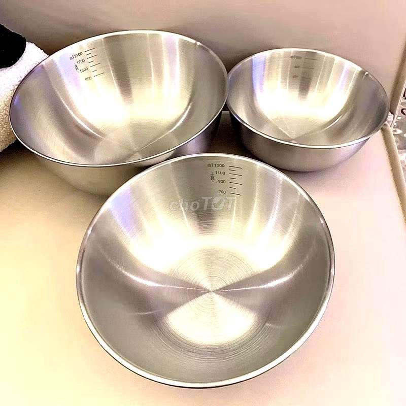 Bộ 3 tô inox trộn salads, làm bánh