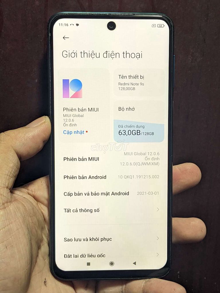 Xiaomi Redmi Note 9S 128GB Xanh. Mua bán Điện thoại tại Quận Nam Từ Liêm Hà Nội được đăng bởi Hoàng Đông hình 1
