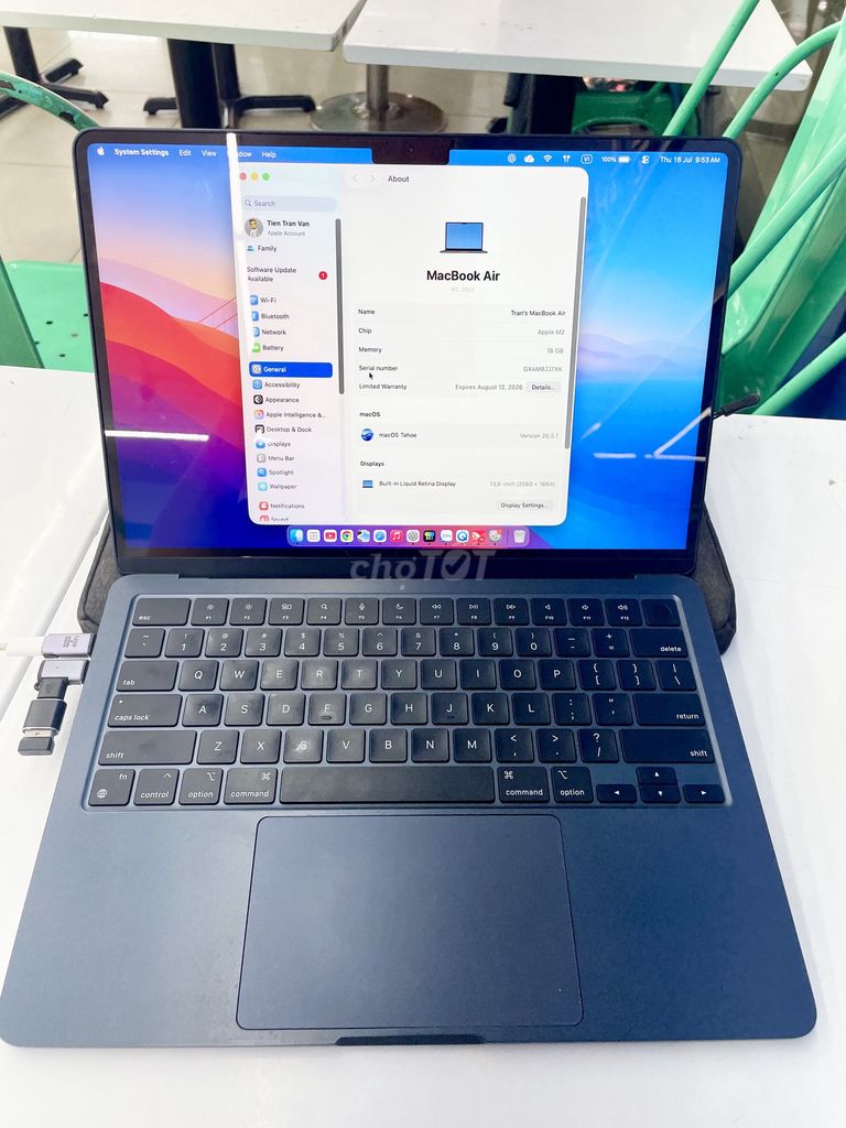 Macbook Air M2 16G 256G FULLBOX CÒN BH APPLE. Mua bán Laptop tại Thành phố Thủ Đức Tp Hồ Chí Minh được đăng bởi HOANG TRAN MINH hình 1