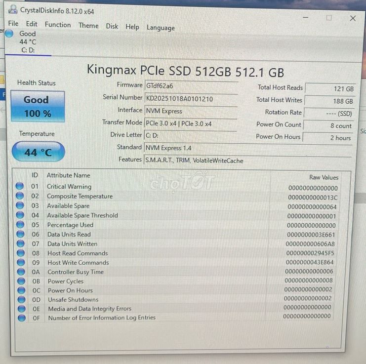 Ổ cứng SSD Kingmax PCIe SSD 512GB. Mua bán Linh kiện (RAM, Card...) tại Quận Bình Thạnh Tp Hồ Chí Minh được đăng bởi muaban2nd hình 1