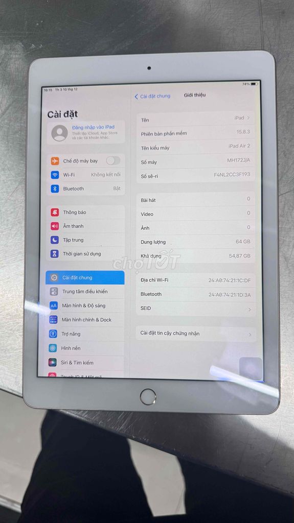 air 2 64gb full vân tay zin đẹp