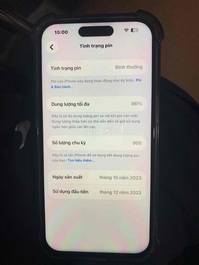 iPhone 15 86% pin 905 chu kỳ sạc đã thay màn. Mua bán Điện thoại tại Quận Tân Phú Tp Hồ Chí Minh được đăng bởi Tienanh hình 1