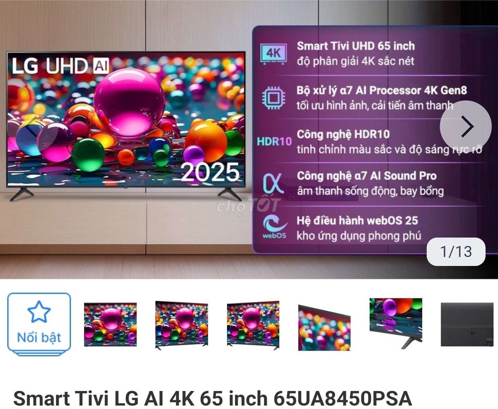 Tivi LG 65UA8450PSA 65 inch. Mua bán Tivi, Âm thanh tại Quận Liên Chiểu Đà Nẵng được đăng bởi Buyer0690 hình 1