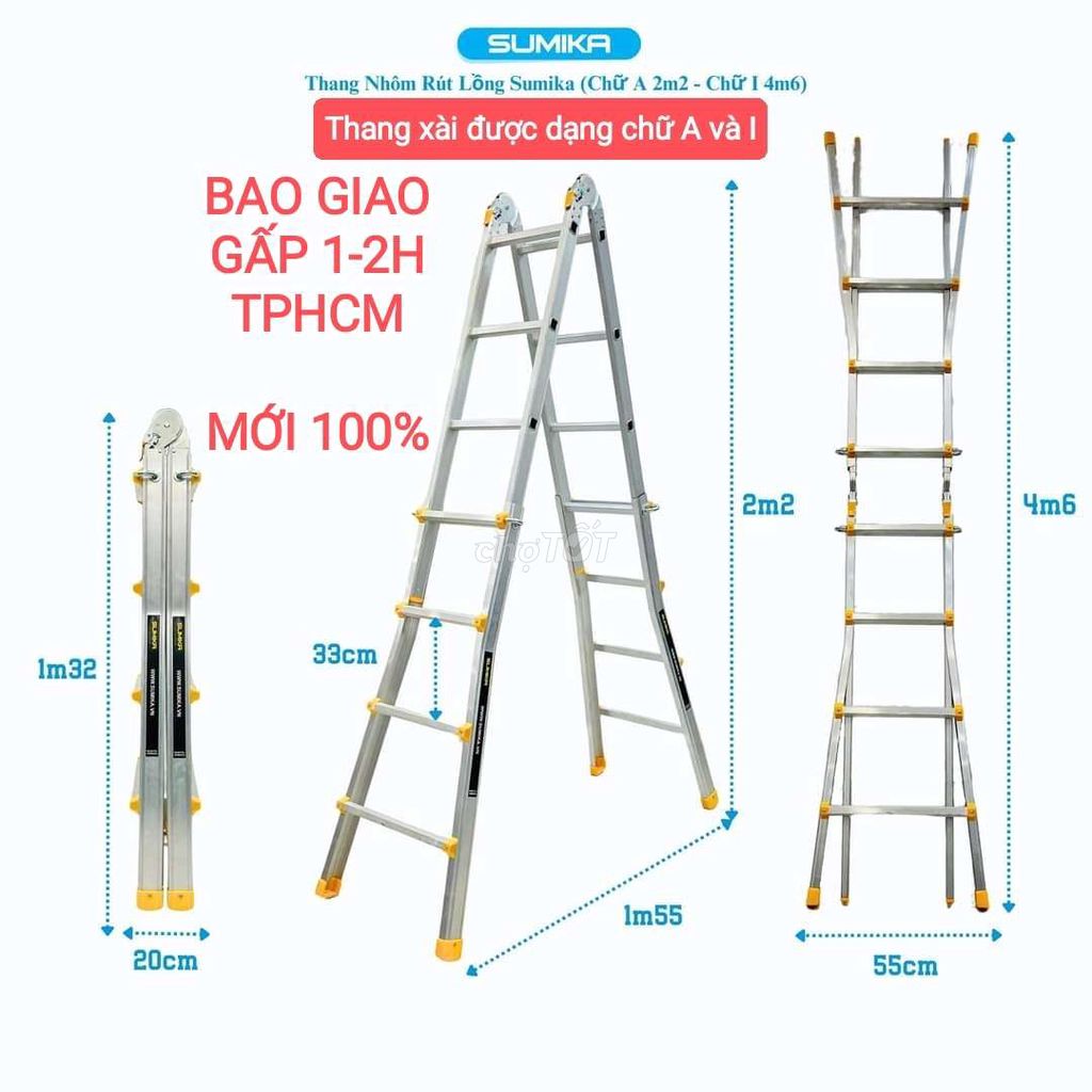 Thang rút lồng chữ A cao 2m2+2m2 Sumika cao cấp