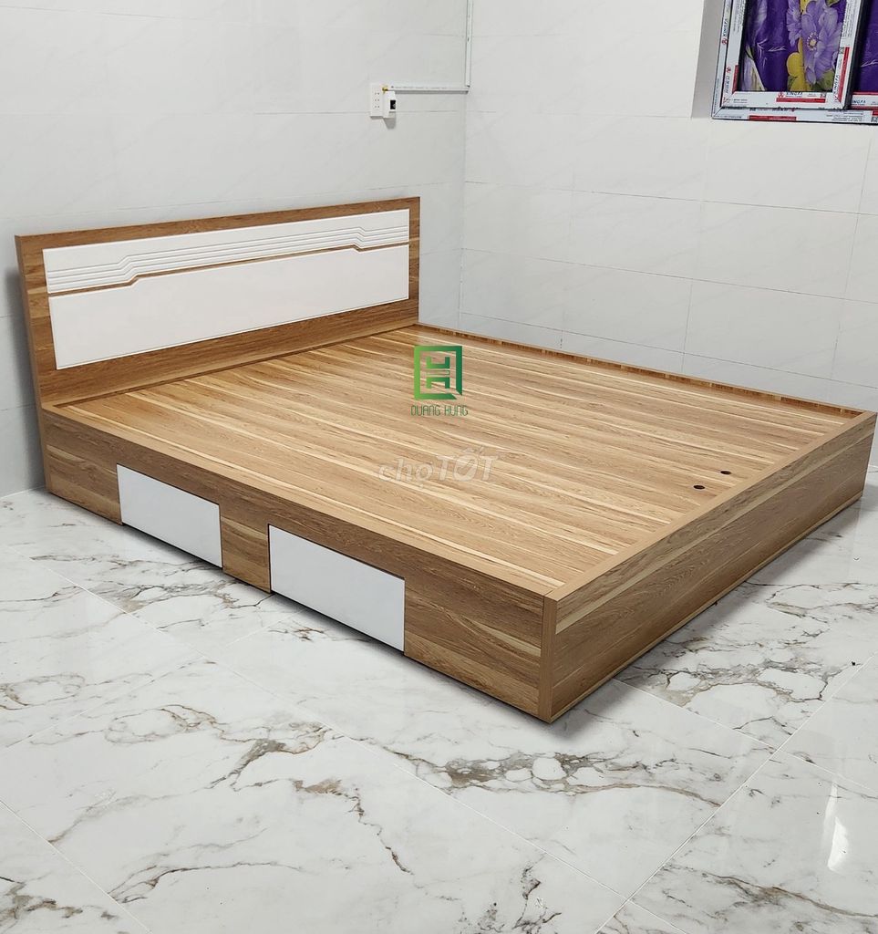 Giường ngủ Gỗ MDF Tối giản Vân gỗ, Trắng. Mua bán Giường, chăn ga gối nệm tại Huyện Cần Đước Long An được đăng bởi Nội Thất Quang Hùng TD hình 1