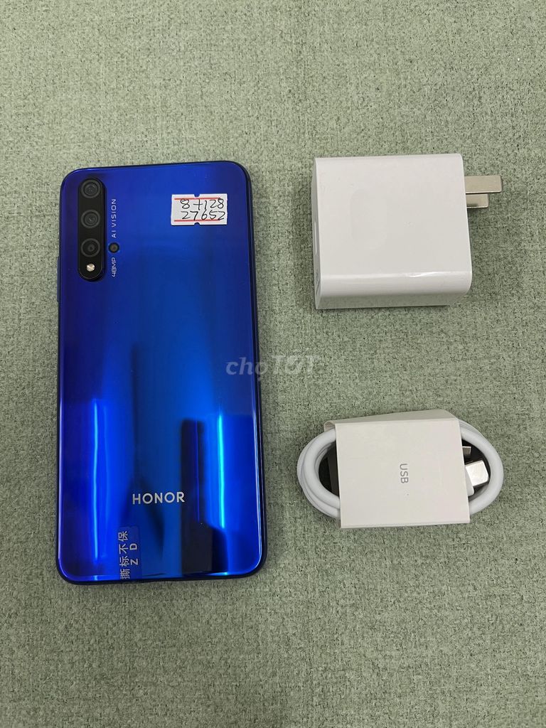 Honor 20 xanh 8/128 Q.tế sạc cáp có ship COD