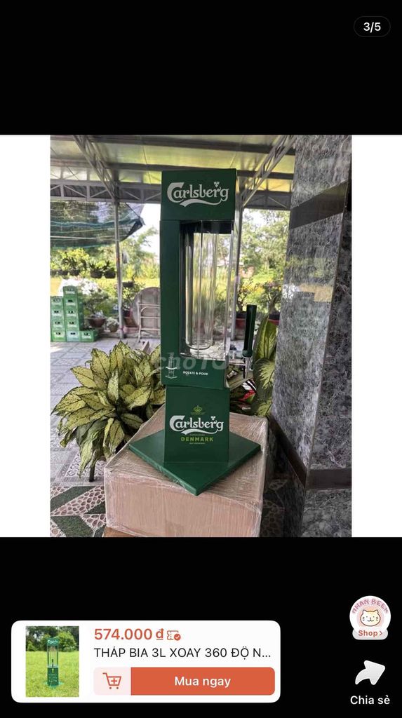 Tháp bia Carlsberg 3L Xoay 360 độ Xanh lá. Mua bán Dụng cụ nhà bếp tại Quận Gò Vấp Tp Hồ Chí Minh được đăng bởi Đào Thị Phượng  hình 1