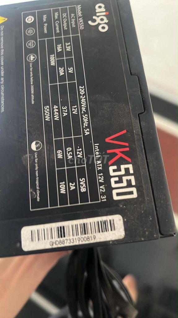 Nguồn máy tính Aigo VK550 550W ATX 12V V2.31. Mua bán Linh kiện (RAM, Card...) tại Thành phố Bắc Ninh Bắc Ninh được đăng bởi Chu Quang Trường hình 1