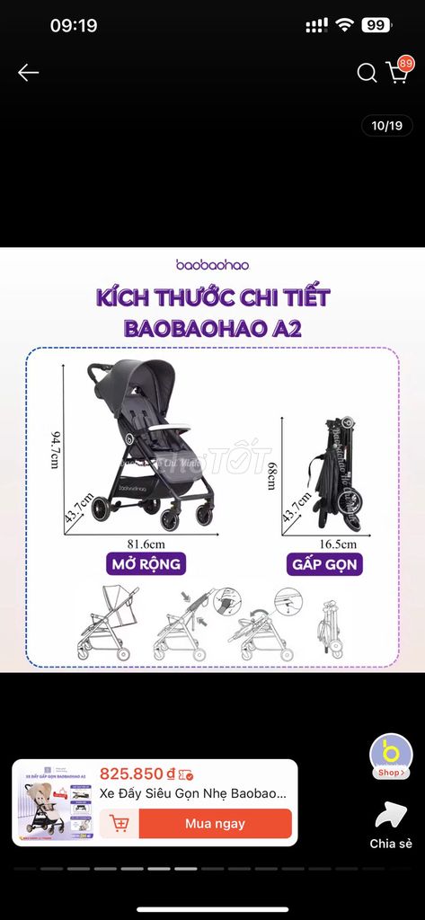 Xe đẩy Baobaohao A2 Kem Thép Carbon 0-3 tuổi. Mua bán Mẹ và bé tại Quận Hải Châu Đà Nẵng được đăng bởi Châu hình 1