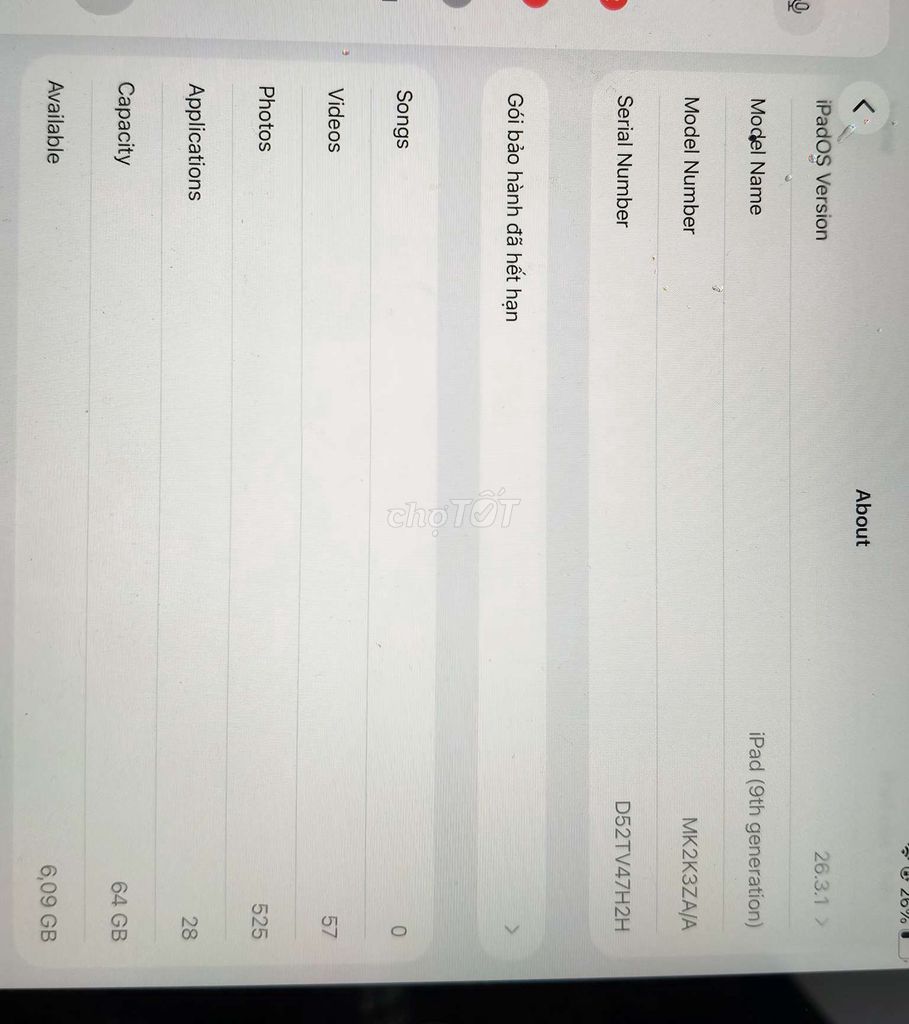Apple iPad (9th Gen) 64GB Đã dùng. Mua bán Máy tính bảng tại Thành phố Dĩ An Bình Dương được đăng bởi ryan đồng hình 1
