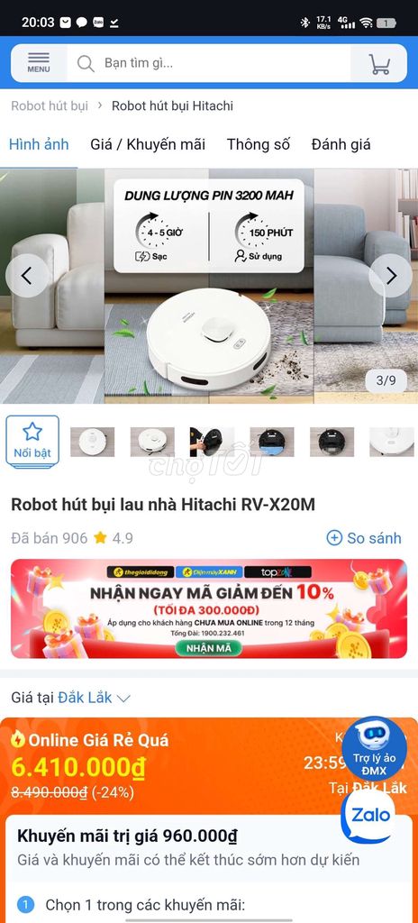 Hút bụi Hitachi x20 new bh 24 tháng