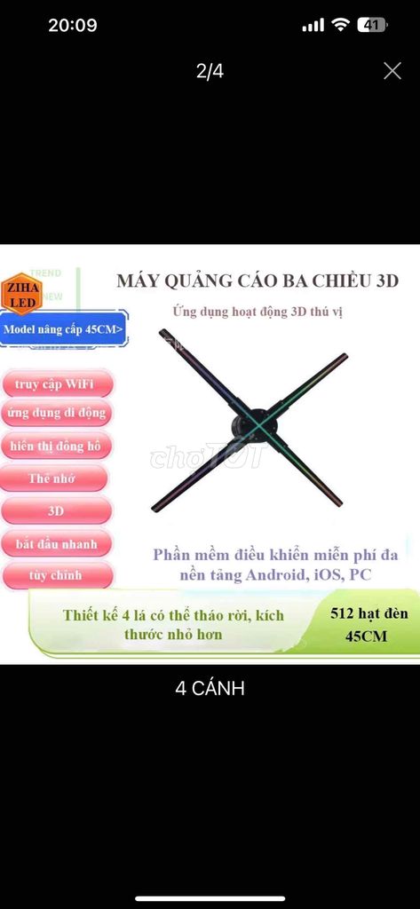 Quạt LED 3D Hologram 4 cánh thu hút mọi ánh nhìn