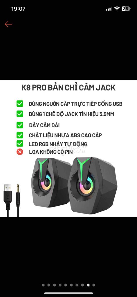 Loa máy tính K8 Pro Đen Nhựa ABS USB, Jack 3.5mm. Mua bán Tivi, Âm thanh tại Quận Long Biên Hà Nội được đăng bởi Nguyen Hung Anh hình 1