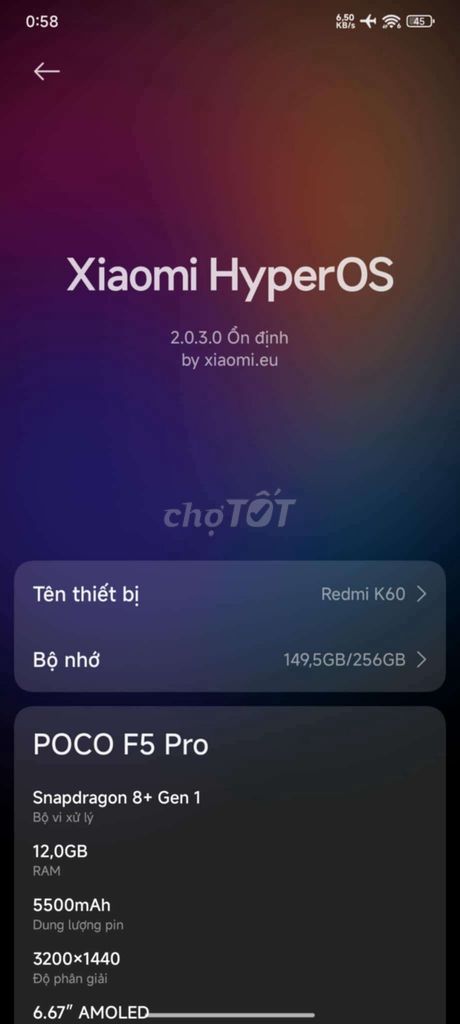 Redmi K60 12/256gb cần bán (Poco F5 pro)