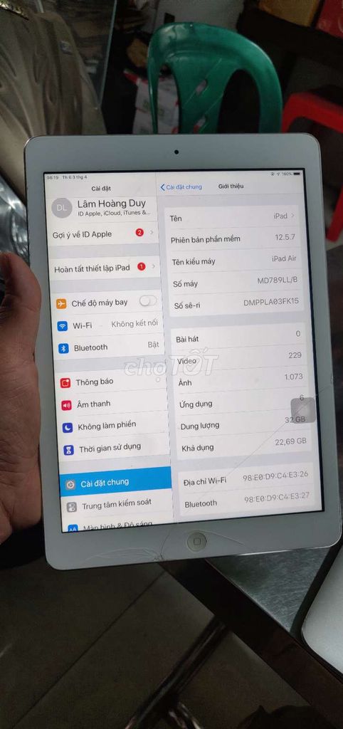 Apple iPad Air 32GB Bạc Nứt cảm ứng. Mua bán Máy tính bảng tại Huyện Trảng Bom Đồng Nai được đăng bởi Bán Vốn hình 1