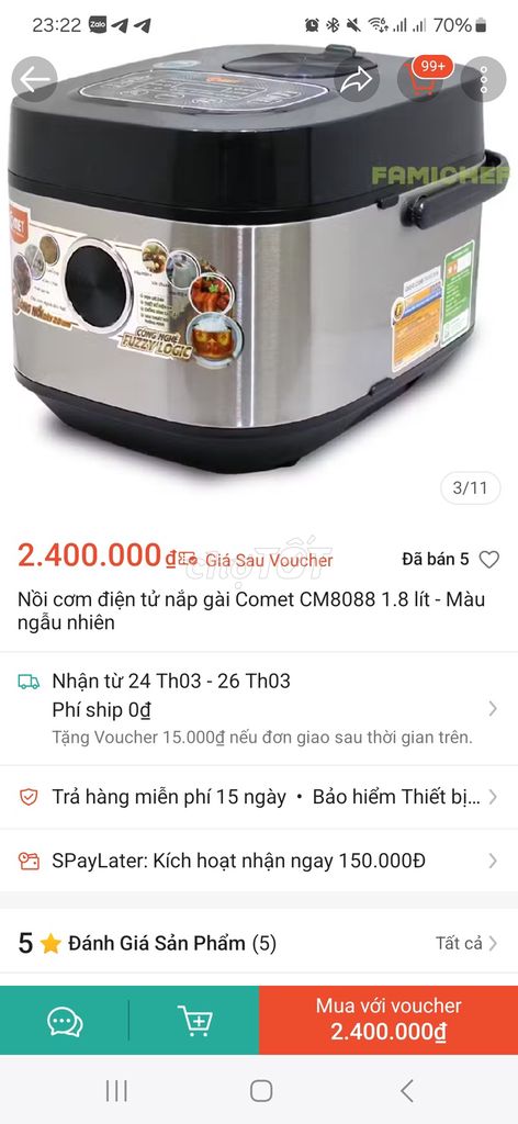 Nồi cơm điện Comet CM8088 1.8 lít. Mua bán Bếp, lò, đồ điện nhà bếp tại Quận 4 Tp Hồ Chí Minh được đăng bởi Thành Tài hình 1