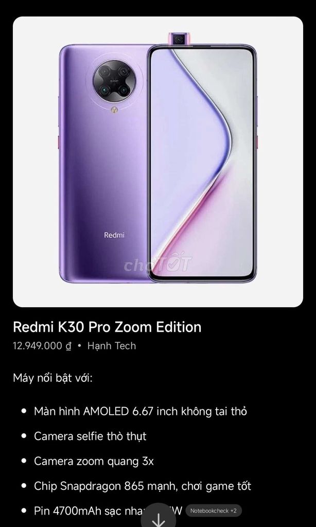 Xiaomi Redmi K30 Pro Zoom Tím. Mua bán Điện thoại tại Huyện Dương Minh Châu Tây Ninh được đăng bởi Tín Nguyễn hình 1