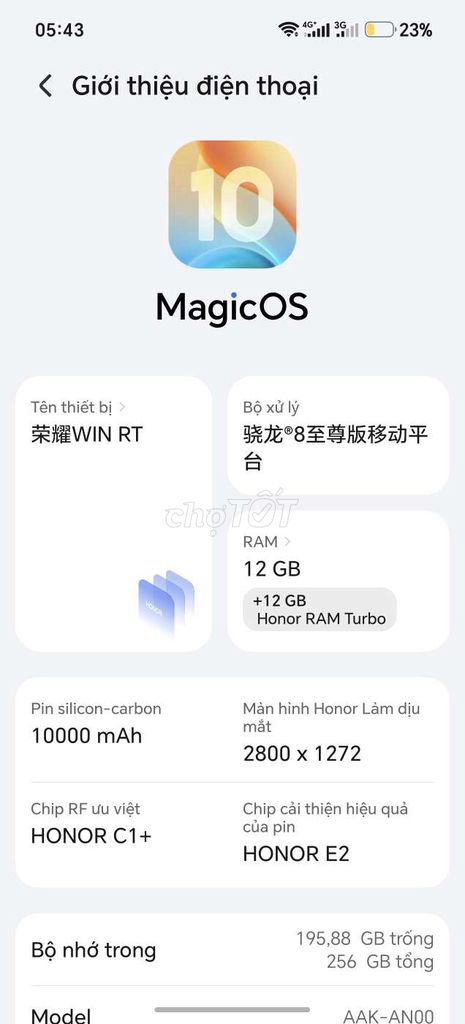 Honor WIN RT 12GB/256GB Trắng. Mua bán Điện thoại tại Huyện Tiên Lữ Hưng Yên được đăng bởi okokok hình 1
