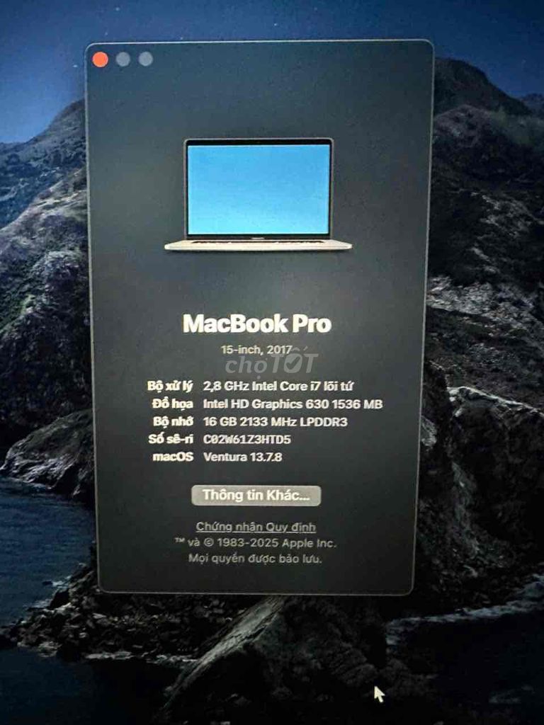 Apple MacBook Pro 2017 i7 15 inch 16GB/256GB. Mua bán Laptop tại Thành phố Biên Hòa Đồng Nai được đăng bởi Trường Viking hình 1