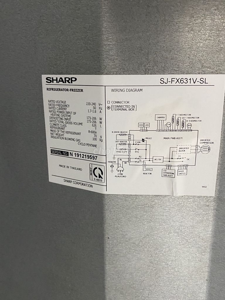 CẦN BÁN TỦ LẠNH SHARP KHÔNG NHU CẦU SỬ DỤNG