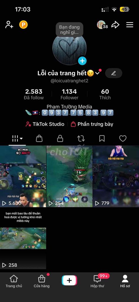 Tài khoản TikTok 1.134 followers Có Live, Có Giỏ. Dịch vụ tại Thành phố Dĩ An Bình Dương được đăng bởi Trường Phạm hình 1